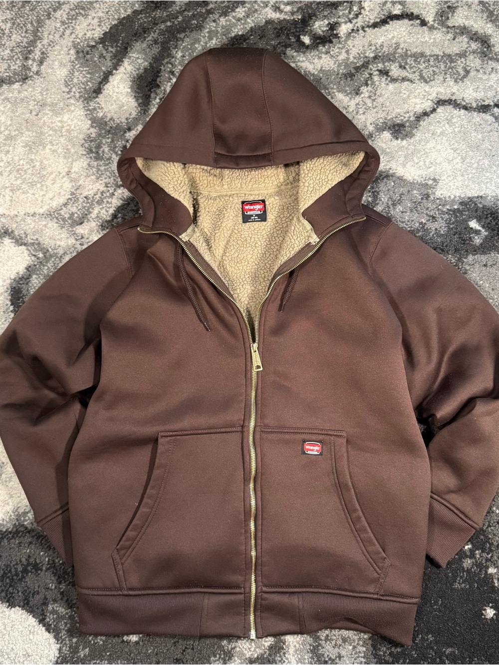 Wrangler Workwear Brown Sherpa Lined Full Zip Hoodie Jacket Men’s M
